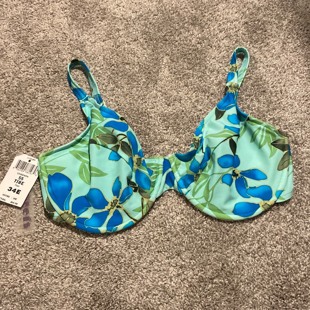 Sunsets Separates Blue and Green Floral Underwire Bikini Top Size 34E